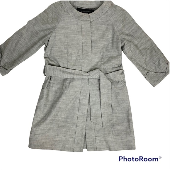 APOSTROPHE Gray Cotton Belted Car Coat Small - Picture 12 of 12